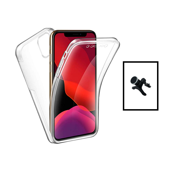 Kit Capa 3x1 360° Impact Protection + Suporte Magnético de Carro Reforçado para Apple iPhone 14 - Transparente/Branco