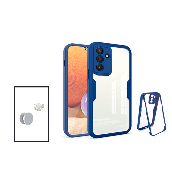 Kit Capa Anti-Crash 360 Protection + 1 GripHolder + 1 Suporte GripHolder Branco para Samsung Galaxy M52 5G - Azul Escuro