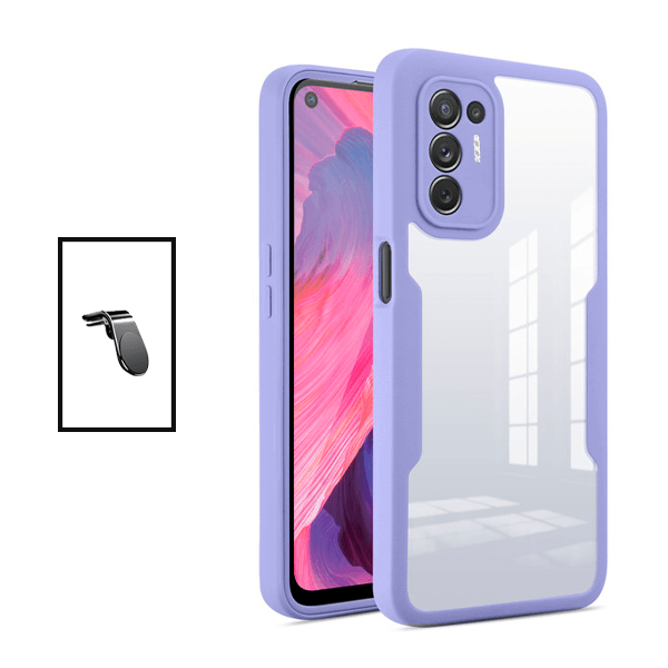Kit Capa Anti-Crash 360 Protection + Suporte Magnético L Safe Driving Carro para Oppo Reno5 Z - Roxo