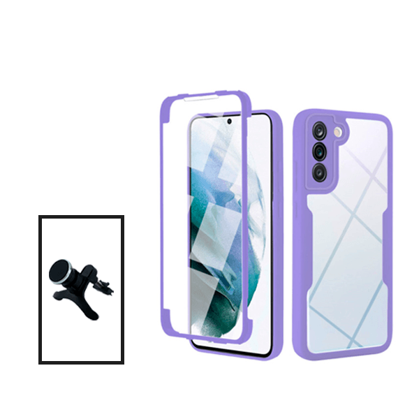Kit Capa Anti-Crash 360 Protection + Suporte Magnético de Carro Reforçado para Samsung Galaxy S22 Ultra - Roxo