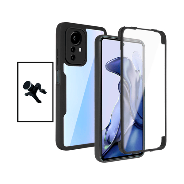 Kit Capa Anti-Crash 360 Protection + Suporte Magnético de Carro Reforçado para Xiaomi 12 Lite - Preto