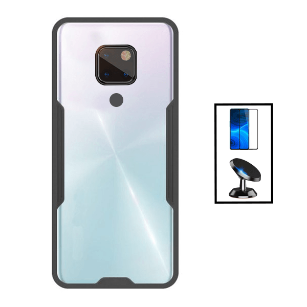 Kit Capa Anti-Impact Clear Armor + Película 5D Full Cover + Suporte Magnético para Huawei Mate 20X 5G - Transparente/Preto