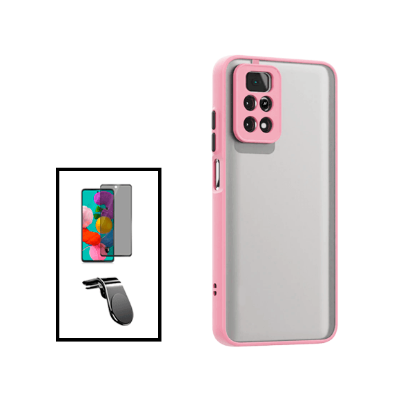 Kit Capa Anti Choque Camera Protection + Película 5D Anti-Spy + Suporte Magnético L Safe Driving Carro para Xiaomi Redmi Note 11S - Rosa