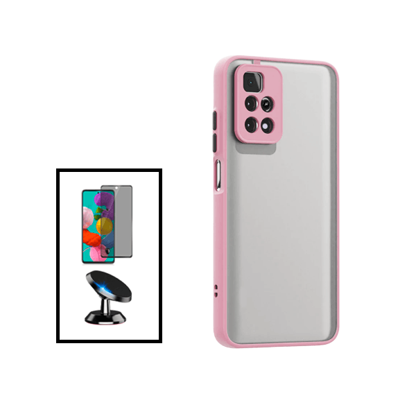 Kit Capa Anti Choque Camera Protection + Película 5D Anti-Spy + Suporte Magnético de Carro para Xiaomi Poco X4 Pro 5G - Rosa