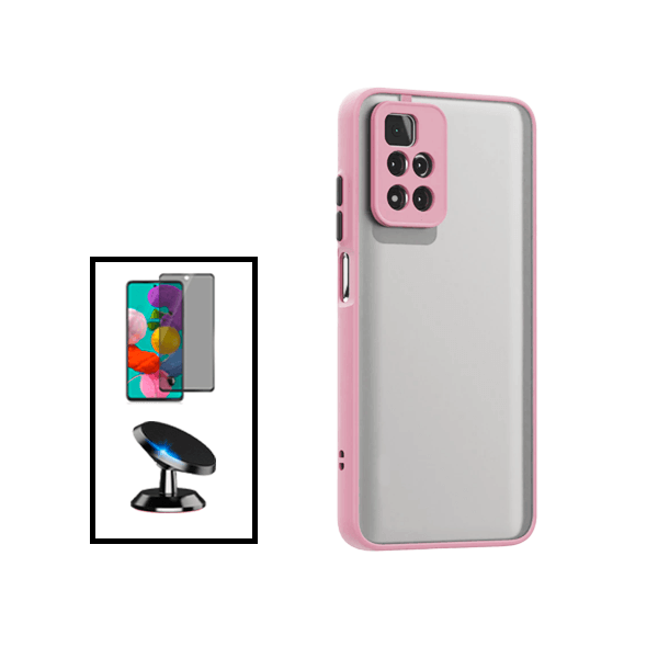 Kit Capa Anti Choque Camera Protection + Película 5D Anti-Spy + Suporte Magnético de Carro para Xiaomi 11i HyperCharge - Rosa