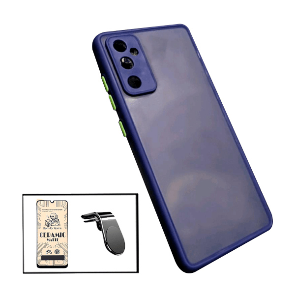 Kit Capa Anti Choque Camera Protection + Película 5D Full Cover + Suporte Magnético L Safe Driving Carro para Samsung Galaxy A13 - Azul