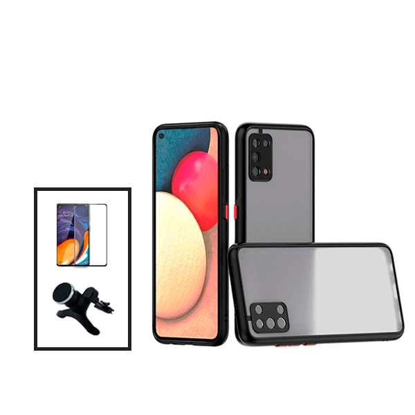 Kit Capa Anti Choque Camera Protection + Película 5D Full Cover + Suporte Magnético Reforçado de Carro para Oppo A74 5G - Preto