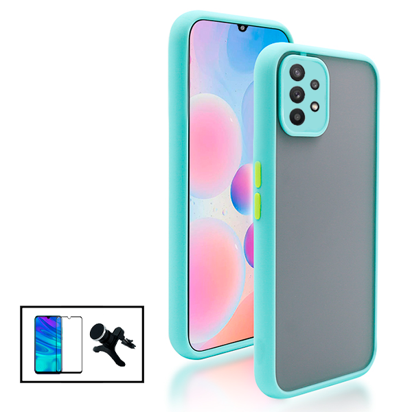 Kit Capa Anti Choque Camera Protection + Película 5D Full Cover + Suporte Magnético Reforçado de Carro para Samsung Galaxy A32 5G - Azul Claro