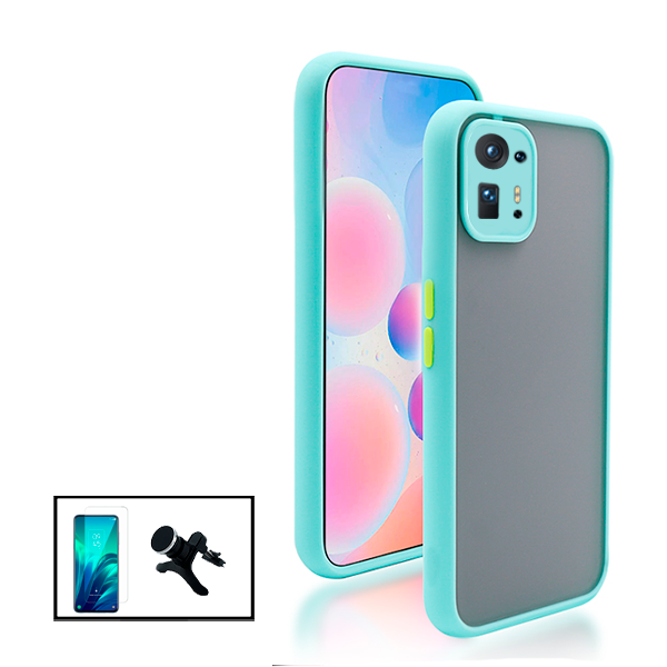 Kit Capa Anti Choque Camera Protection + Película 5D Full Cover + Suporte Magnético Reforçado de Carro para Xiaomi Mix 4 - Azul Claro