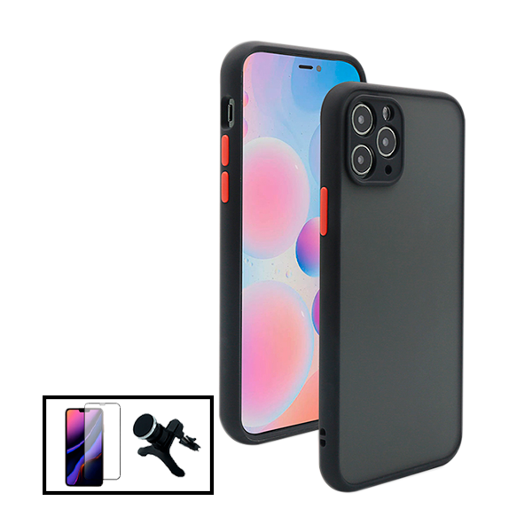 Kit Capa Anti Choque Camera Protection + Película 5D Full Cover + Suporte Magnético Reforçado de Carro para Apple iPhone 13 - Preto
