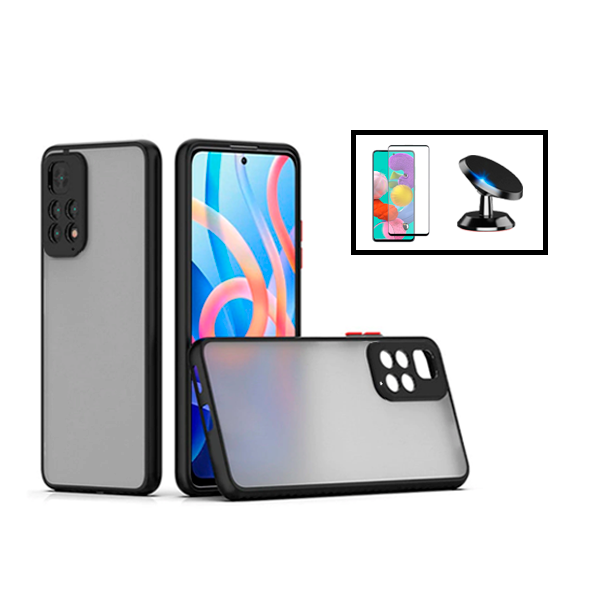 Kit Capa Anti Choque Camera Protection + Película 5D Full Cover + Suporte Magnético de Carro Xiaomi Redmi Note 11 Pro - Preto