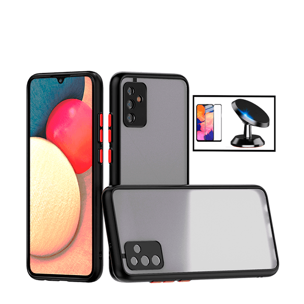 Kit Capa Anti Choque Camera Protection + Película 5D Full Cover + Suporte Magnético de Carro para Samsung Galaxy A13 - Preto