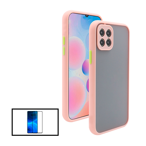 Kit Capa Anti Choque Camera Protection + Película 5D Full Cover para Samsung Galaxy A22 5G - Rosa