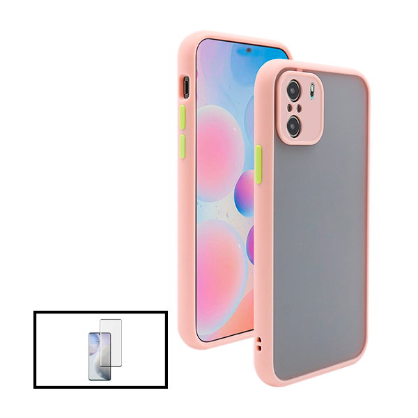 Kit Capa Anti Choque Camera Protection + Película 5D Full Cover para Xiaomi Poco F3 - Rosa