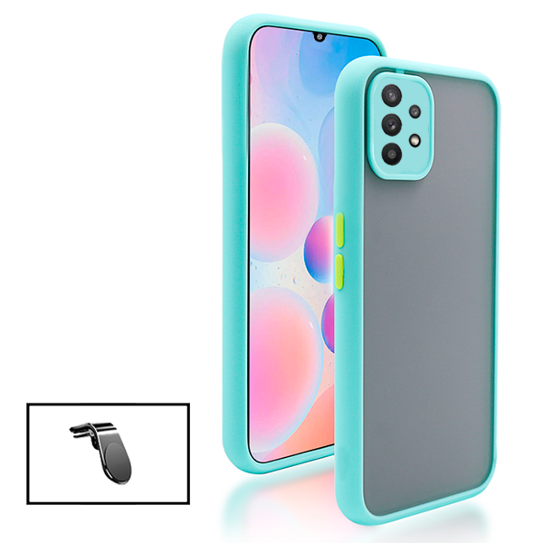 Kit Capa Anti Choque Camera Protection + Suporte Magnético L Safe Driving Carro para Samsung Galaxy A32 5G - Azul Claro
