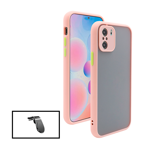 Kit Capa Anti Choque Camera Protection + Suporte Magnético L Safe Driving Carro para Xiaomi Poco F3 - Rosa