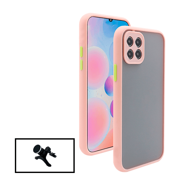 Kit Capa Anti Choque Camera Protection + Suporte Magnético Reforçado de Carro para Samsung Galaxy A22 5G - Rosa