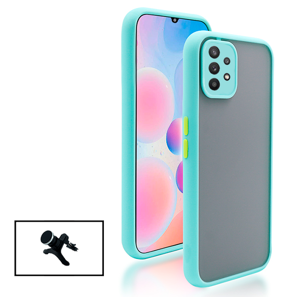 Kit Capa Anti Choque Camera Protection + Suporte Magnético Reforçado de Carro para Samsung Galaxy A32 5G - Azul Claro