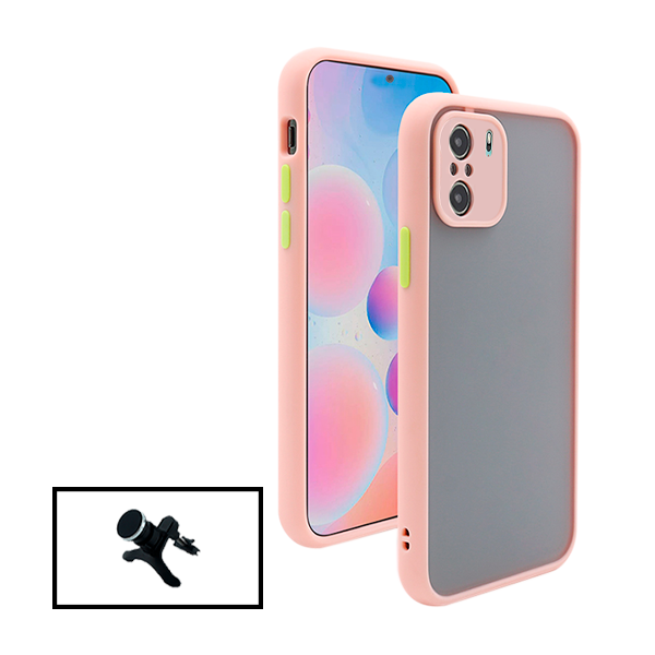 Kit Capa Anti Choque Camera Protection + Suporte Magnético Reforçado de Carro para Xiaomi Poco F3 - Rosa