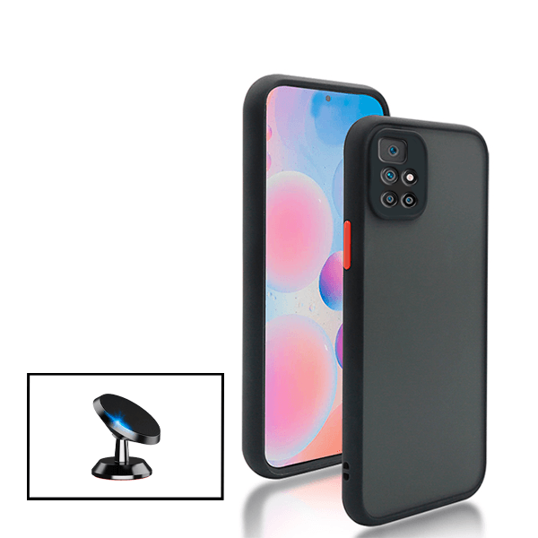 Kit Capa Anti Choque Camera Protection + Suporte Magnético de Carro para Xiaomi Redmi 10 2022 - Preto