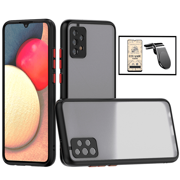 Kit Capa Anti Choque Camera Protection + Película CeramicGlass + Suporte Magnético L Safe Driving Carro para Samsung Galaxy A52 - Preto