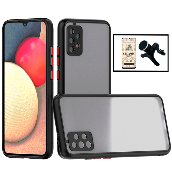 Kit Capa Anti Choque Camera Protection + Película CeramicGlass + Suporte Magnético Reforçado de Carro para Samsung Galaxy A52s 5G - Preto