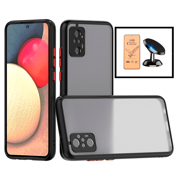 Kit Capa Anti Choque Camera Protection + Película CeramicGlass + Suporte Magnético de Carro para Xiaomi Redmi Note 10 Pro - Preto