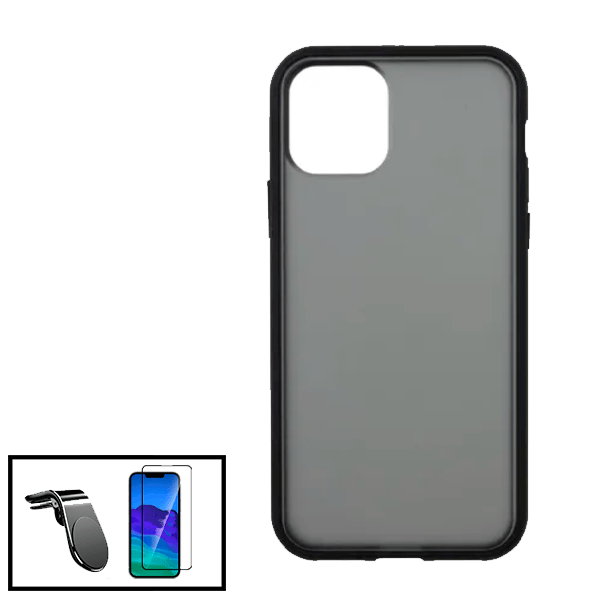 Kit Capa Anti Choque Protection Fumê + Película 5D Full Cover + Suporte Magnético L Safe Driving Carro para Apple iPhone 13 - Preto