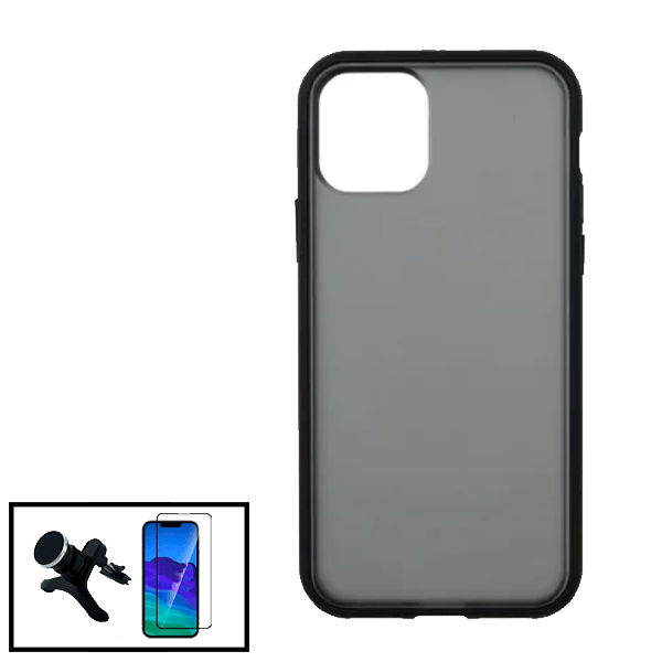 Kit Capa Anti Choque Protection Fumê + Película 5D Full Cover + Suporte Magnético Reforçado de Carro para Apple iPhone 13 - Preto