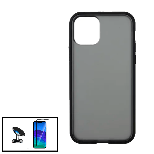 Kit Capa Anti Choque Protection Fumê + Película 5D Full Cover + Suporte Magnético de Carro para Apple iPhone 13 Pro Max - Preto