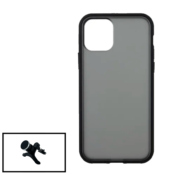 Kit Capa Anti Choque Protection Fumê + Suporte Magnético Reforçado de Carro para Apple iPhone 13 - Preto