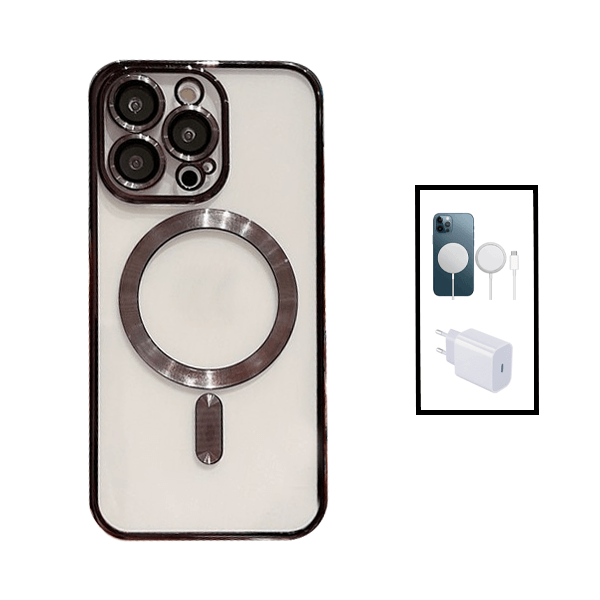 Kit Capa LuxArmor MagSafe Camera Protection + Base Carregador Type C FastCharge 20W + Magnetic Wireless Fast Charger para Apple iPhone 14 Pro - Preto