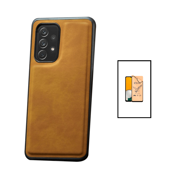 Kit Capa MagneticLeather + CeramicGlass Full Cover para Samsung Galaxy A13 - Castanha