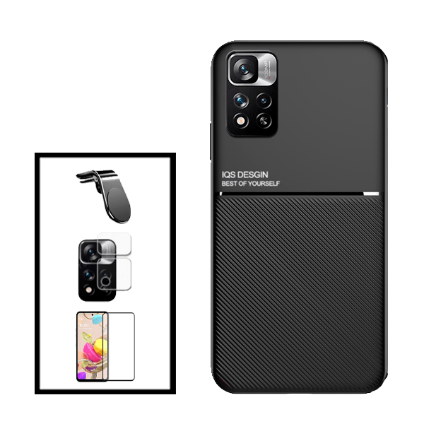 Kit Capa Magnetic Lux + 5D Full Cover + Película de Câmara Traseira + Suporte Magnético L Safe Driving para Xiaomi Redmi Note 11 Pro