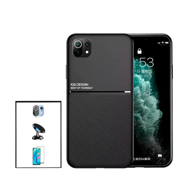 Kit Capa Magnetic Lux + 5D Full Cover + Película de Câmara Traseira + Suporte Magnético de Carro para Xiaomi Mi 11 Lite
