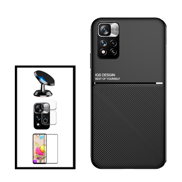 Kit Capa Magnetic Lux + 5D Full Cover + Película de Câmara Traseira + Suporte Magnético de Carro para Xiaomi Redmi Note 11 Pro
