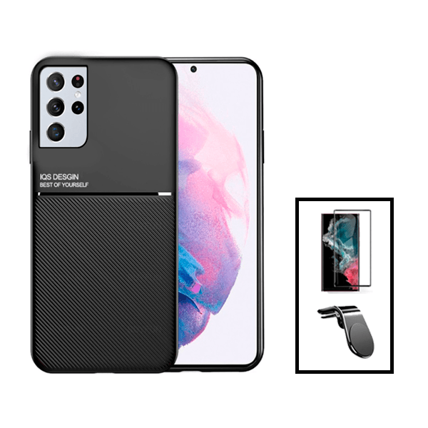 Kit Capa Magnetic Lux + Película Vidro Premium Full Cover Curved + Suporte Magnético L Safe Driving para Samsung Galaxy S23 Ultra - Preto