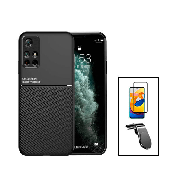 Kit Capa Magnetic Lux + 5D Full Cover + Suporte Magnético L Safe Driving para Xiaomi Redmi Note 11T 5G - Preto