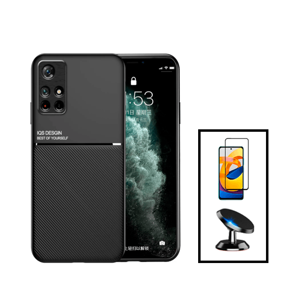 Kit Capa Magnetic Lux + 5D Full Cover + Suporte Magnético de Carro para Xiaomi Redmi Note 11S - Preto