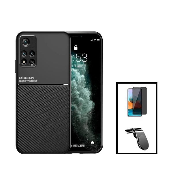 Kit Capa Magnetic Lux + Anti-Spy 5D Full Cover + Suporte Magnético L Safe Driving para Xiaomi 11i - Preto