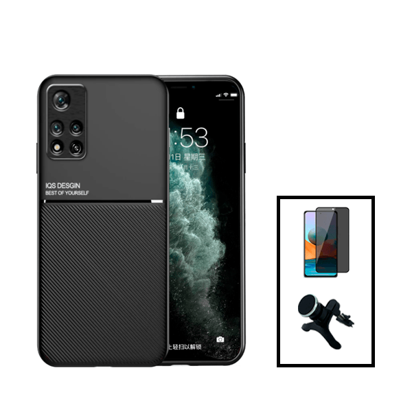 Kit Capa Magnetic Lux + Anti-Spy 5D Full Cover + Suporte Magnético de Carro Reforçado para Xiaomi 11i HyperCharge - Preto