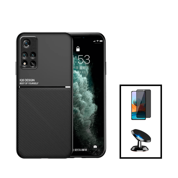 Kit Capa Magnetic Lux + Anti-Spy 5D Full Cover + Suporte Magnético de Carro para Xiaomi 11i HyperCharge - Preto