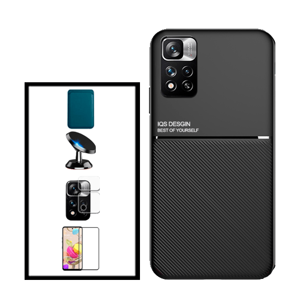 Kit Capa Magnetic Lux + Magnetic Wallet Azul + 5D Full Cover + Película de Câmara Traseira + Suporte Magnético de Carro para Xiaomi Redmi Note 11 Pro+