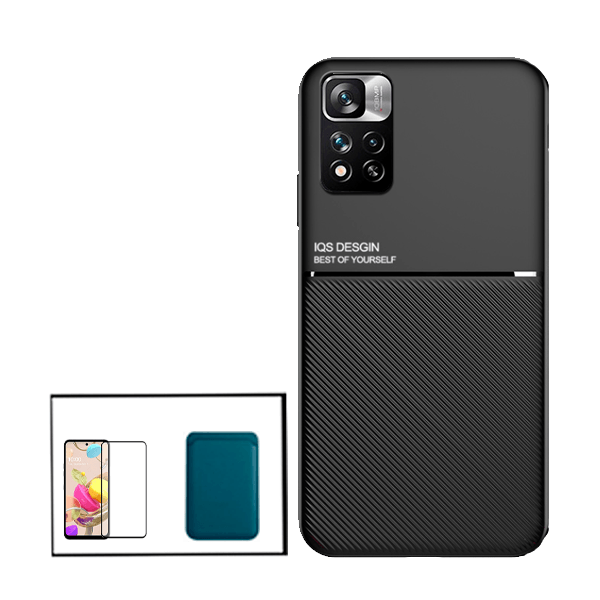 Kit Capa Magnetic Lux + Magnetic Wallet Azul + 5D Full Cover para Xiaomi 11i