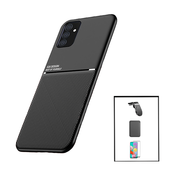 Kit Capa Magnetic Lux + Magnetic Wallet Preto + 5D Full Cover + Suporte Magnético L Safe Driving para Samsung Galaxy M52 5G