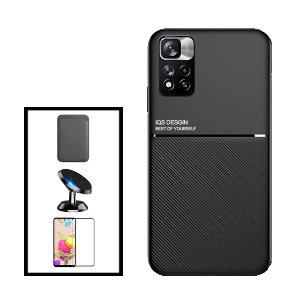 Kit Capa Magnetic Lux + Magnetic Wallet Preto + 5D Full Cover + Suporte Magnético de Carro para Xiaomi Redmi Note 11 Pro+