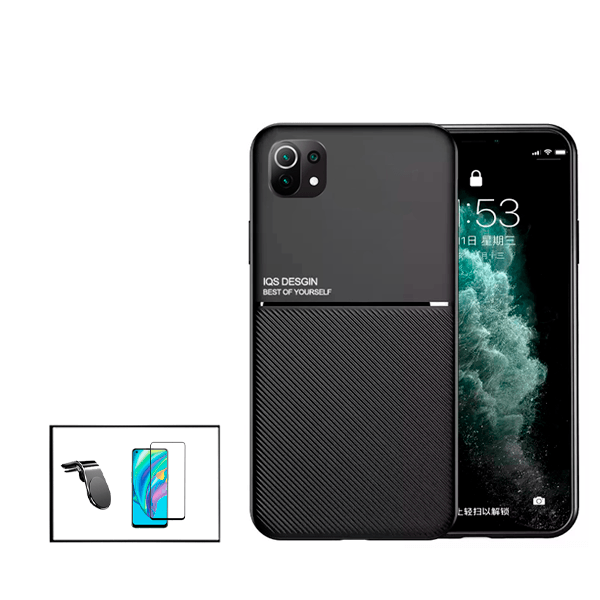Kit Capa Magnetic Lux + Película Vidro Premium Full Cover Curved + Suporte Magnético L Safe Driving para Xiaomi Mi 11 Lite