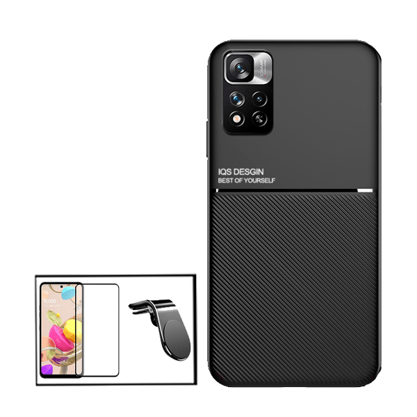 Kit Capa Magnetic Lux + Película Vidro Premium Full Cover Curved + Suporte Magnético L Safe Driving para Xiaomi 11i HyperCharge