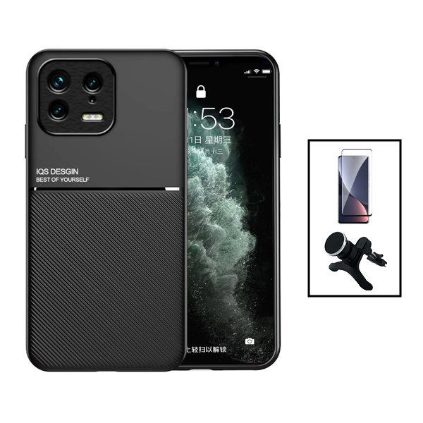 Kit Capa Magnetic Lux + Película Vidro Premium Full Cover Curved + Suporte Magnético de Carro Reforçado para Xiaomi 13 Pro - Preto