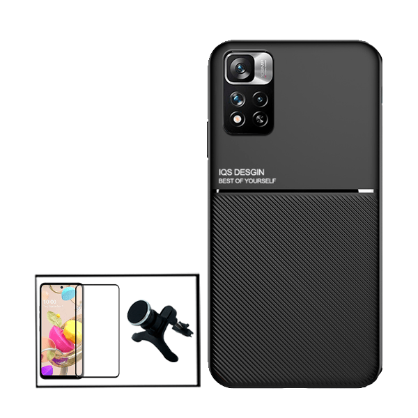 Kit Capa Magnetic Lux + Película Vidro Premium Full Cover Curved + Suporte Magnético de Carro Reforçado para Xiaomi 11i
